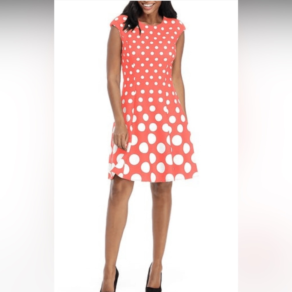 London Times Polka Dot Cap Sleeve Scuba Dress size 16